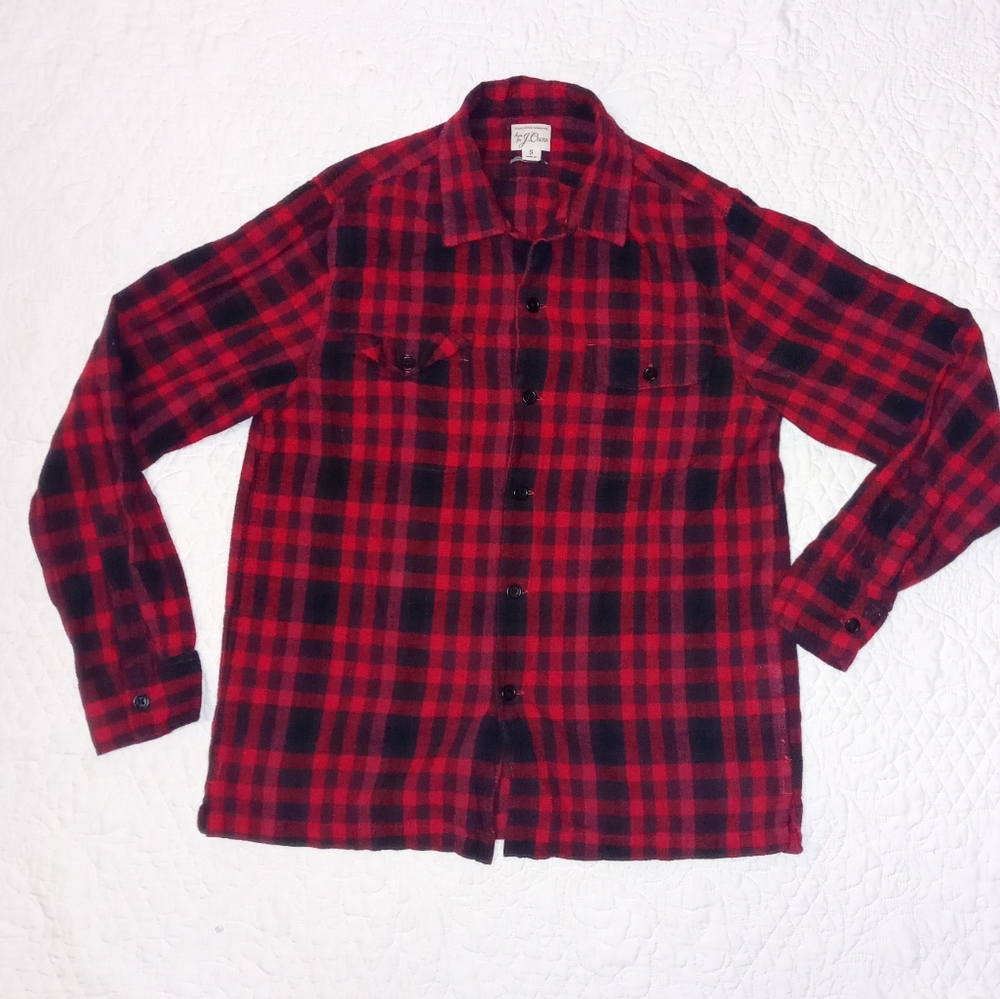 J CREW FLANNEL SHIRT LONG SLEEVE PLAID RUSTIC COTTON BLACK/RED MEN'S SMALL